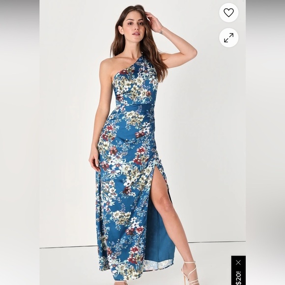 Lulus Dresses & Skirts - Lulus Ready for the Romance Blue Floral Satin One-Shoulder Maxi Dress, small